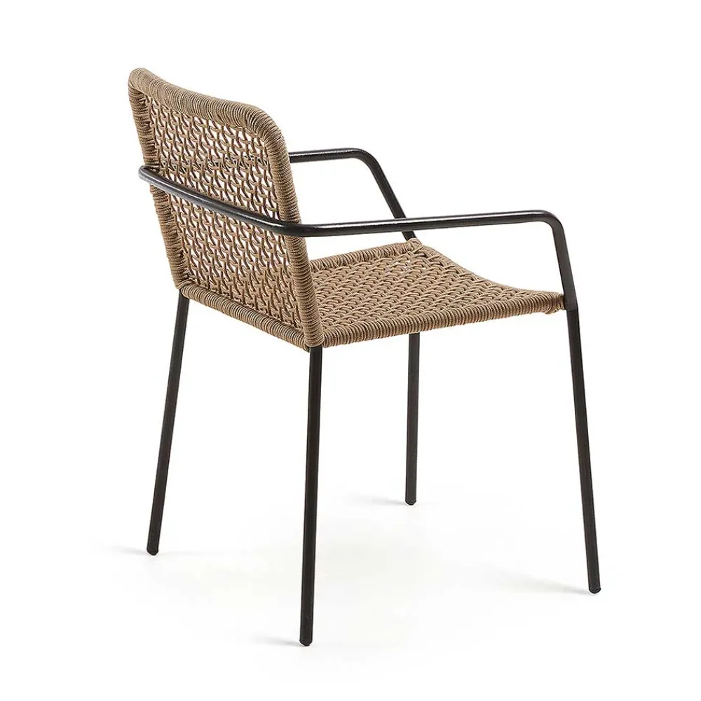 Wohnen Rattanmöbel*Armlehnstuhl in Beige & Schwarz - Locoro (4er Set)