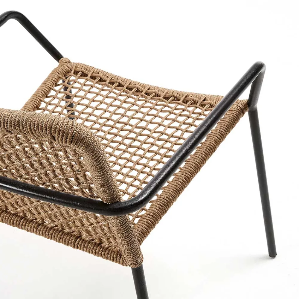 Wohnen Rattanmöbel*Armlehnstuhl in Beige & Schwarz - Locoro (4er Set)