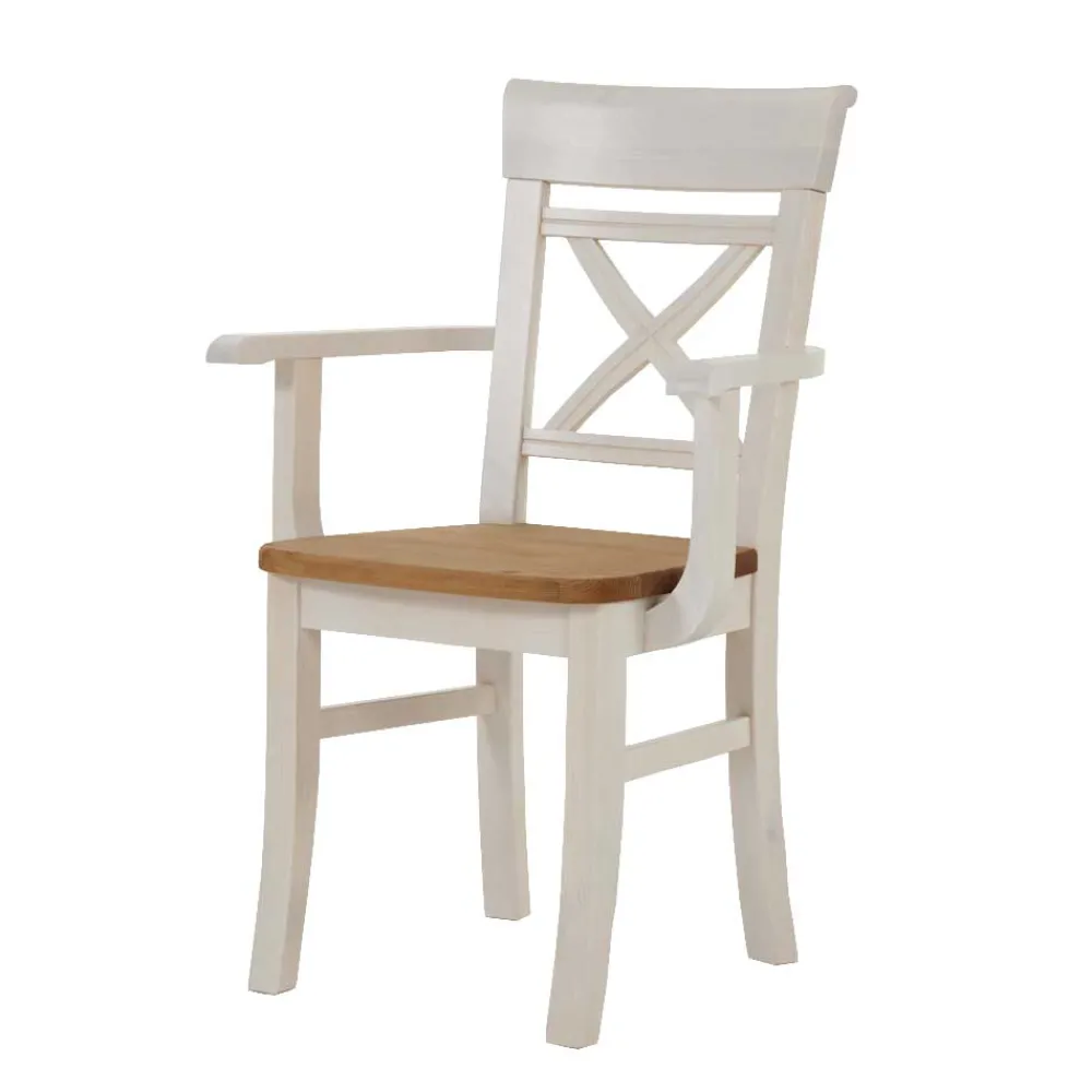 Wohnen Landhausmöbel|Küchenstühle*Armlehnstuhl Lugon aus Massivholz Kiefer (2er Set)