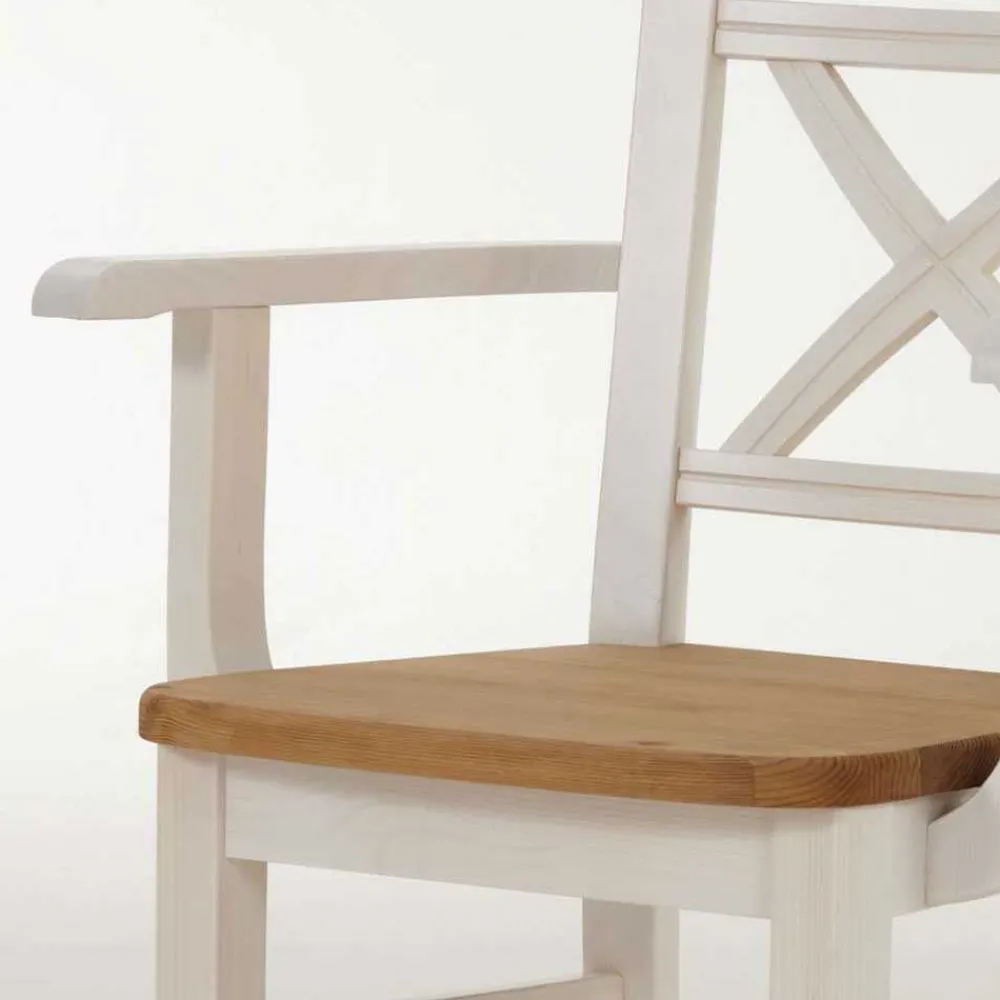 Wohnen Landhausmöbel|Küchenstühle*Armlehnstuhl Lugon aus Massivholz Kiefer (2er Set)