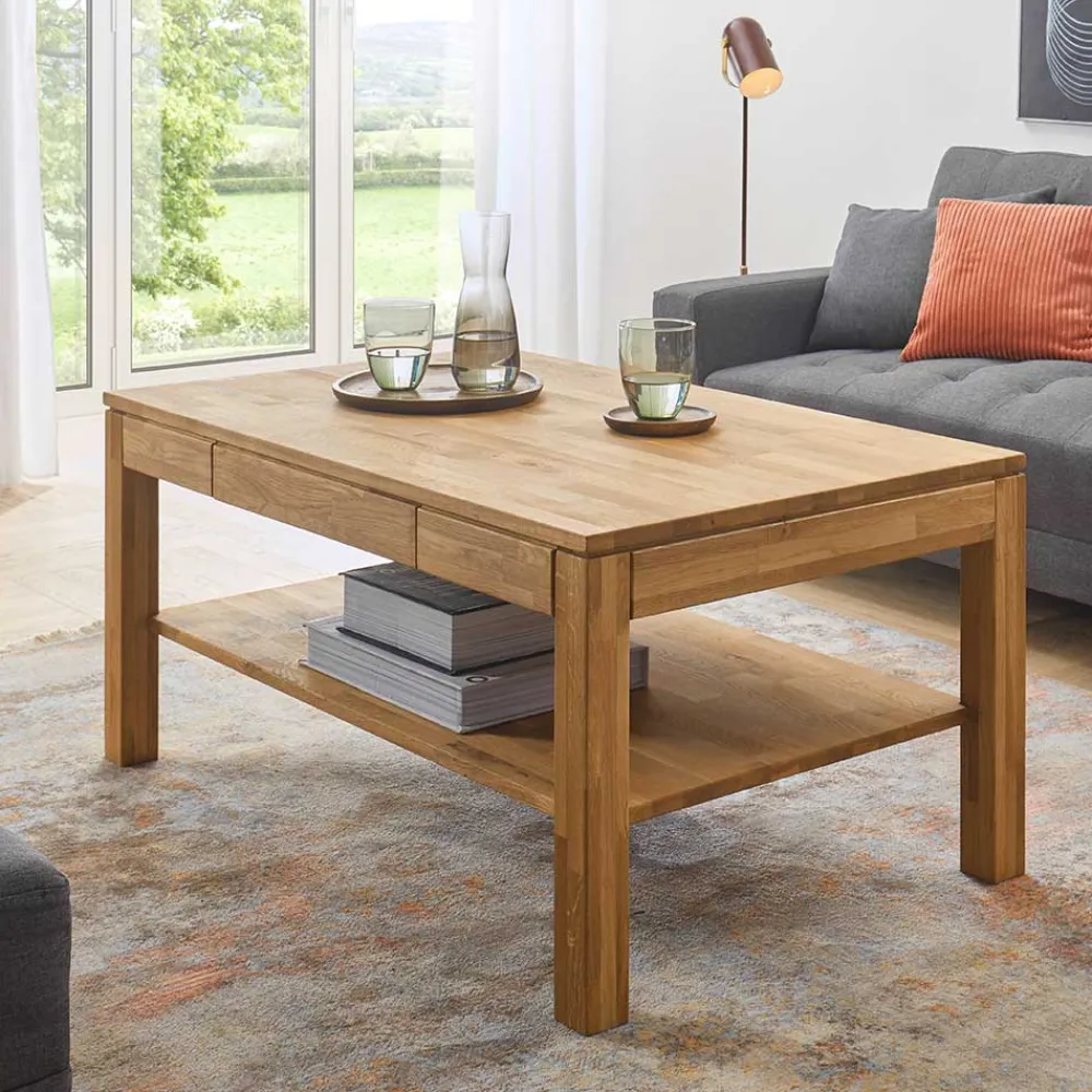 Wohnen Asteiche Sofatisch mit Schublade und Ablage - Hoxtona