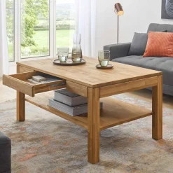 Wohnen Asteiche Sofatisch mit Schublade und Ablage - Hoxtona