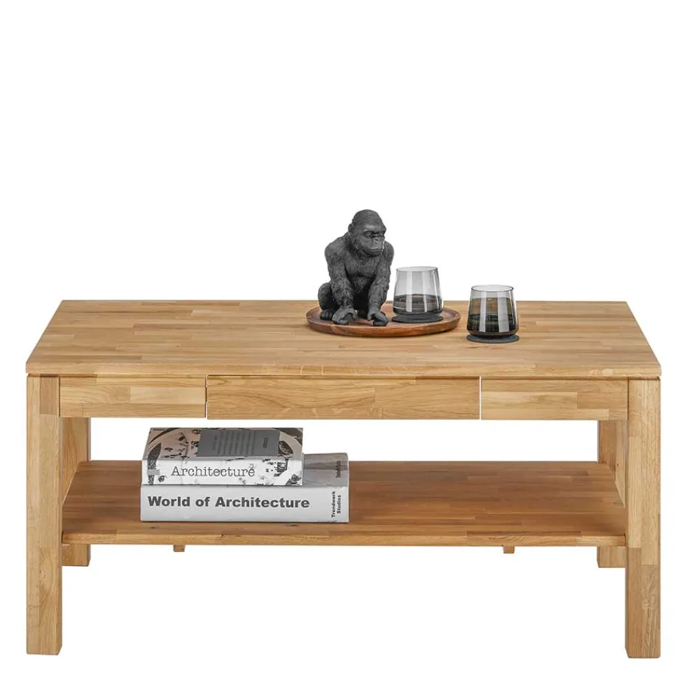 Wohnen Asteiche Sofatisch mit Schublade und Ablage - Hoxtona