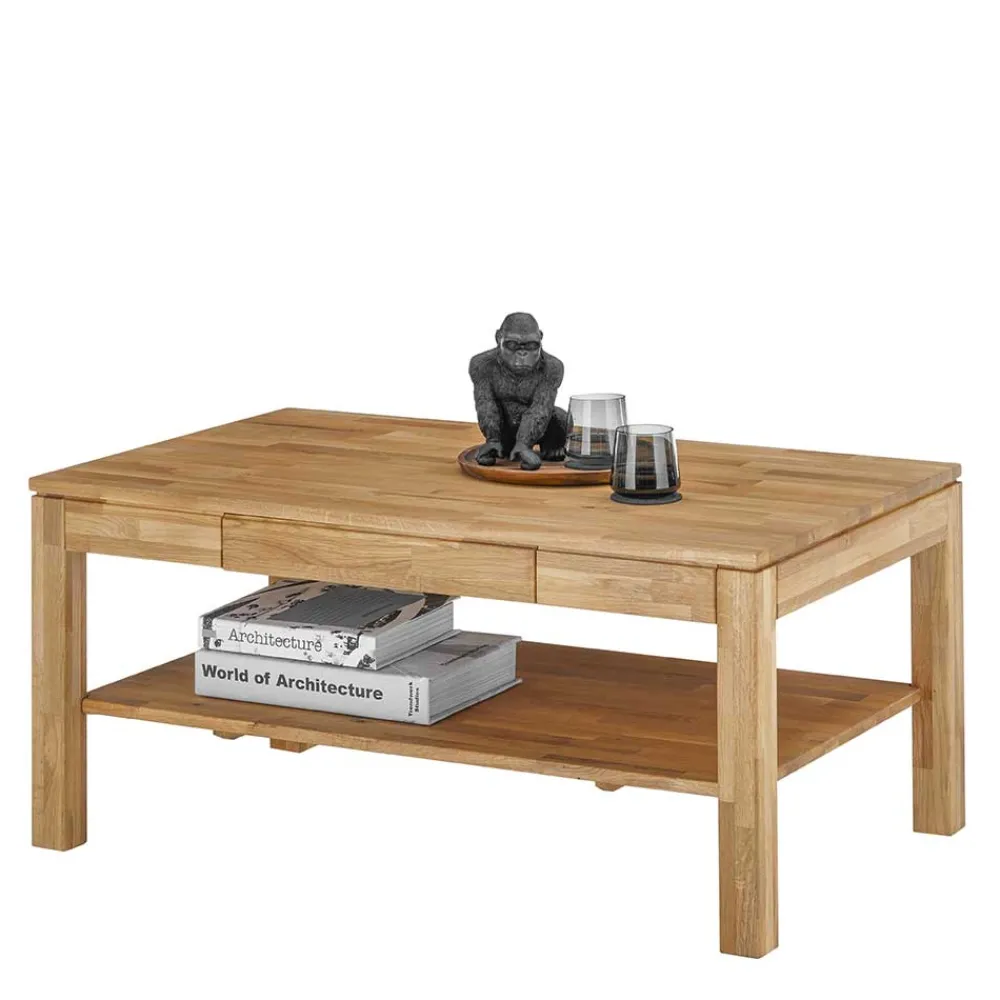 Wohnen Asteiche Sofatisch mit Schublade und Ablage - Hoxtona