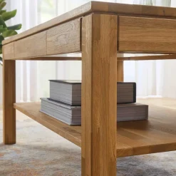 Wohnen Asteiche Sofatisch mit Schublade und Ablage - Hoxtona