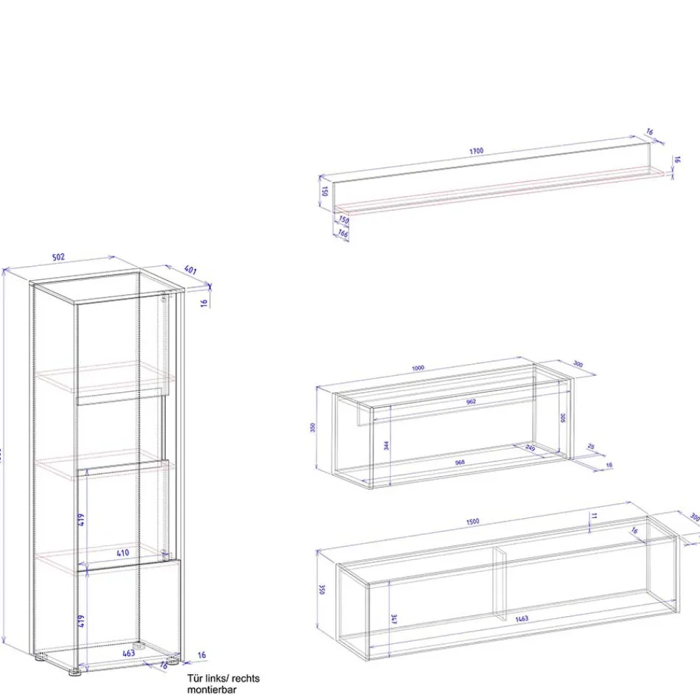 Wohnen Wohnwände|Wohnwand*Ausgefallene Wohnwand Möbel Set - Nonessia (vierteilig)