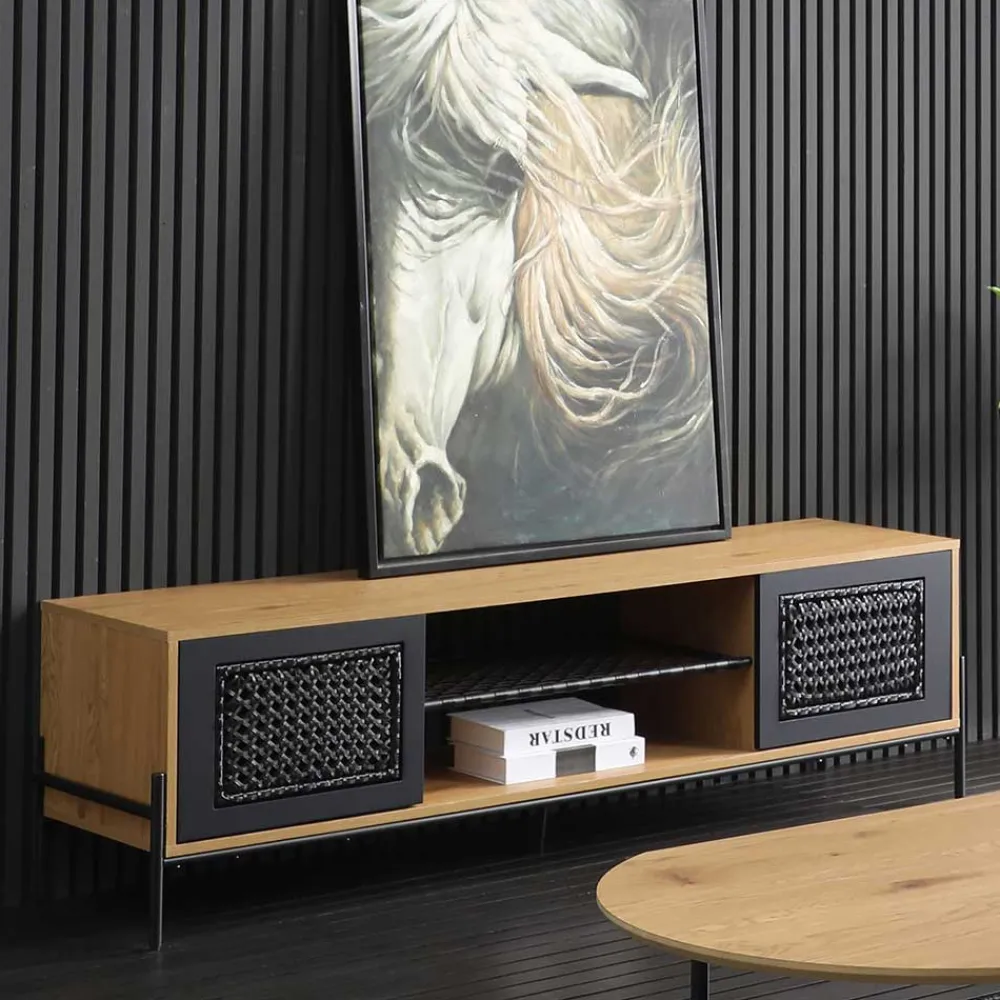 Wohnen Tv & Hifi-Möbel|Tv & Hifi-Möbel*Ausgefallenes TV Board mit Kunstrattan Einsätzen - Zavias