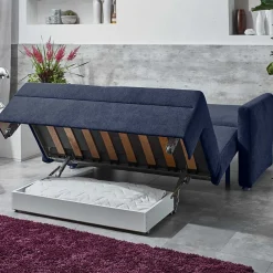 Wohnen Schlafsofas*Ausklappbare Bettcouch in Blau Stoff - Jeen