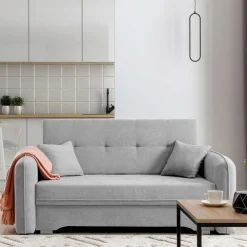 Wohnen Ausklappbare Couch in Hellgrau Veloursbezug - Kidur