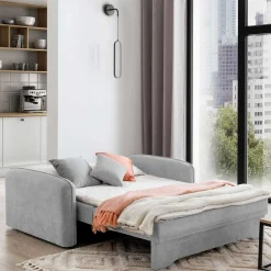 Wohnen Ausklappbare Couch in Hellgrau Veloursbezug - Kidur