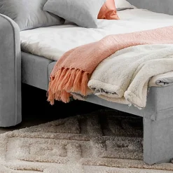Wohnen Ausklappbare Couch in Hellgrau Veloursbezug - Kidur