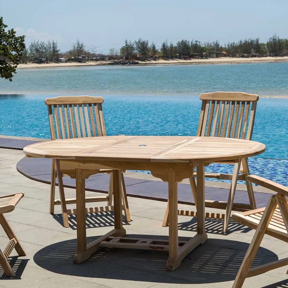 Wohnen Teakholz-Gartenmöbel*Ausziehbarer Teakholz Gartentisch rund oval - Klahuma