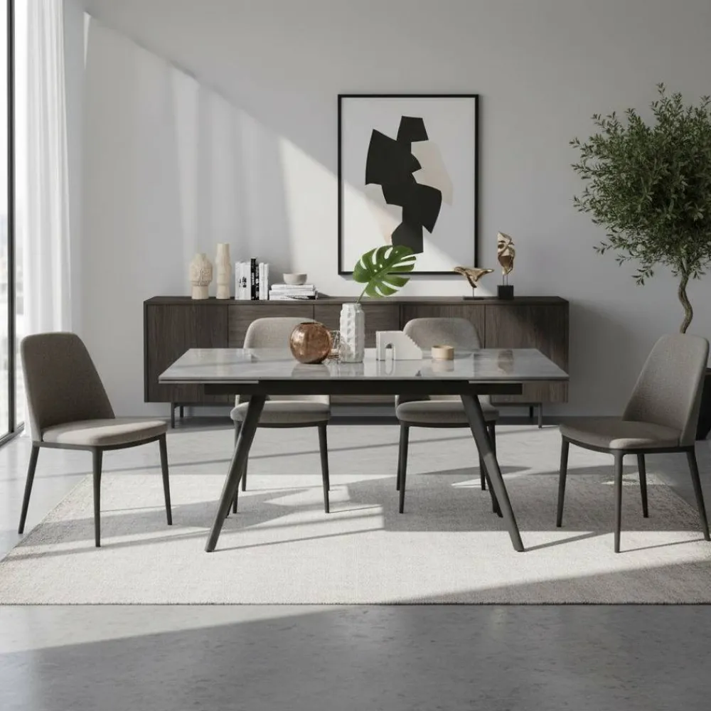 Wohnen Esszimmertische*Ausziehbarer Tisch in Hellgrau Marmoroptik - Beluah