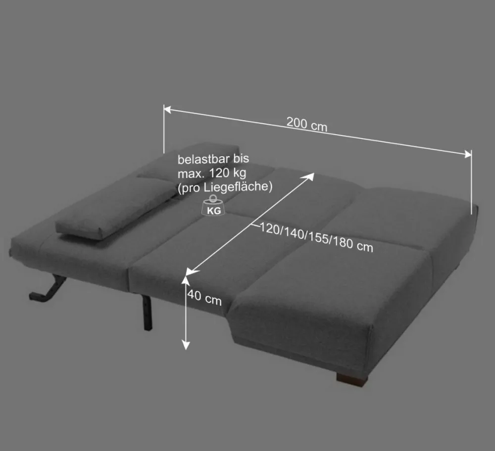 Wohnen Sofas|Sofa*Ausziehbares Schlafsofa in Grau Stoff - Kioto