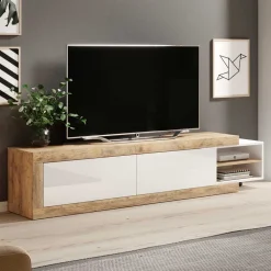 Wohnen Sideboards & Kommoden|Sideboards & Kommoden*Ausziehbares TV Lowboard in Weiß Hochglanz - Milvara