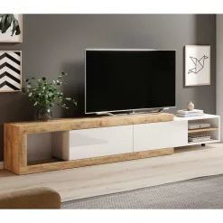 Wohnen Sideboards & Kommoden|Sideboards & Kommoden*Ausziehbares TV Lowboard in Weiß Hochglanz - Milvara