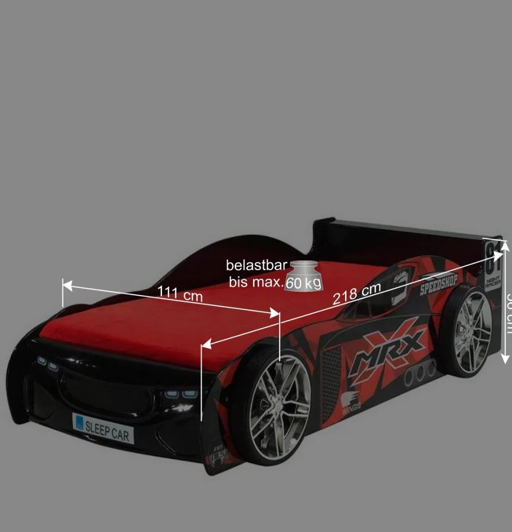 Kinder Wohnen Autobett mit Matratze - Rennwagen Design - Olivo