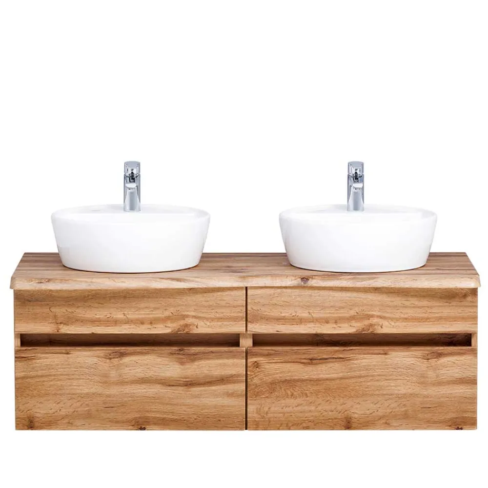 Wohnen Waschtisch|Waschbeckenunterschränke*Bad Doppel-Waschplatz in Wildeiche Baumkante - Drumias