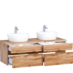 Wohnen Waschtisch|Waschbeckenunterschränke*Bad Doppel-Waschplatz in Wildeiche Baumkante - Drumias