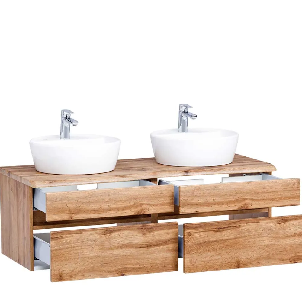 Wohnen Waschtisch|Waschbeckenunterschränke*Bad Doppel-Waschplatz in Wildeiche Baumkante - Drumias