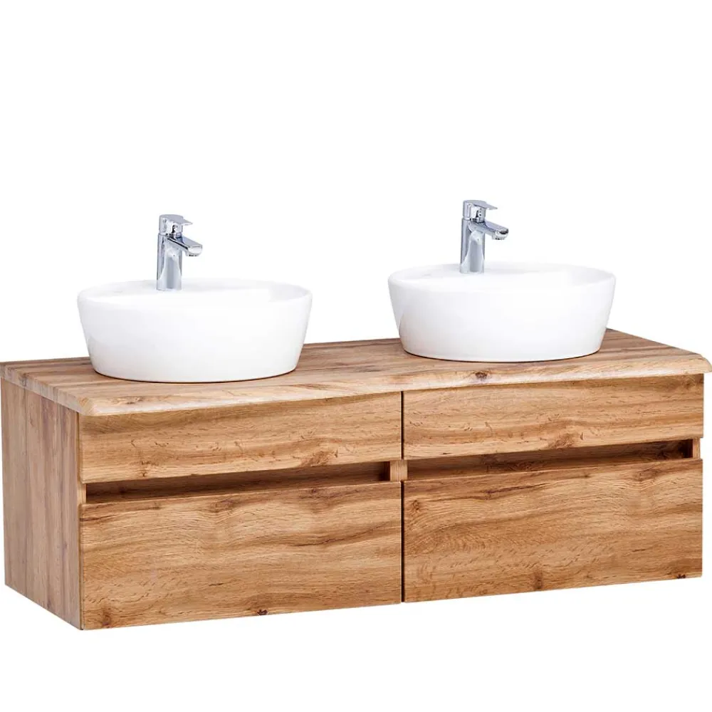 Wohnen Waschtisch|Waschbeckenunterschränke*Bad Doppel-Waschplatz in Wildeiche Baumkante - Drumias