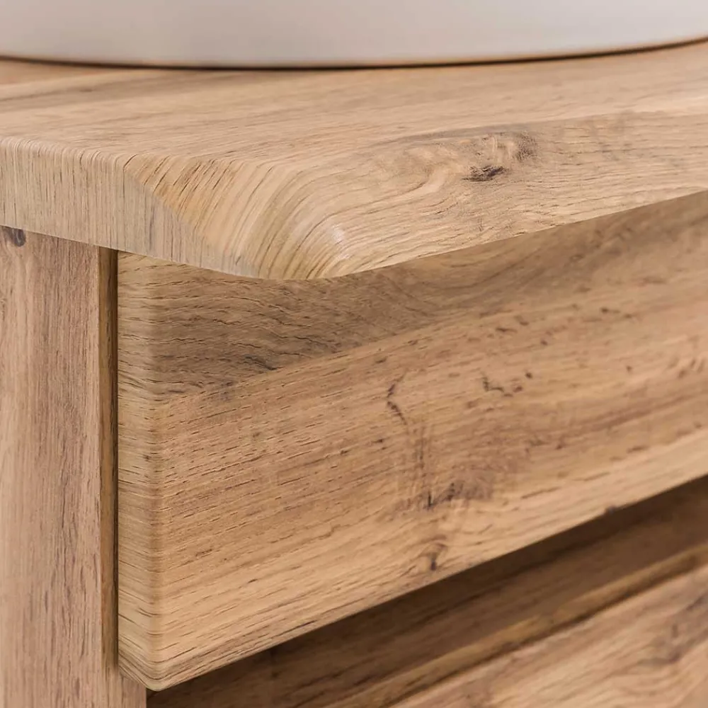 Wohnen Waschtisch|Waschbeckenunterschränke*Bad Doppel-Waschplatz in Wildeiche Baumkante - Drumias