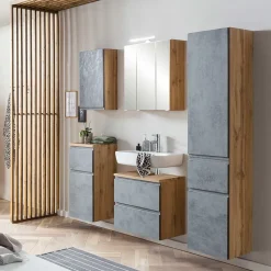 Wohnen Bad Hochschrank in Beton & Holz Dekor - Mia