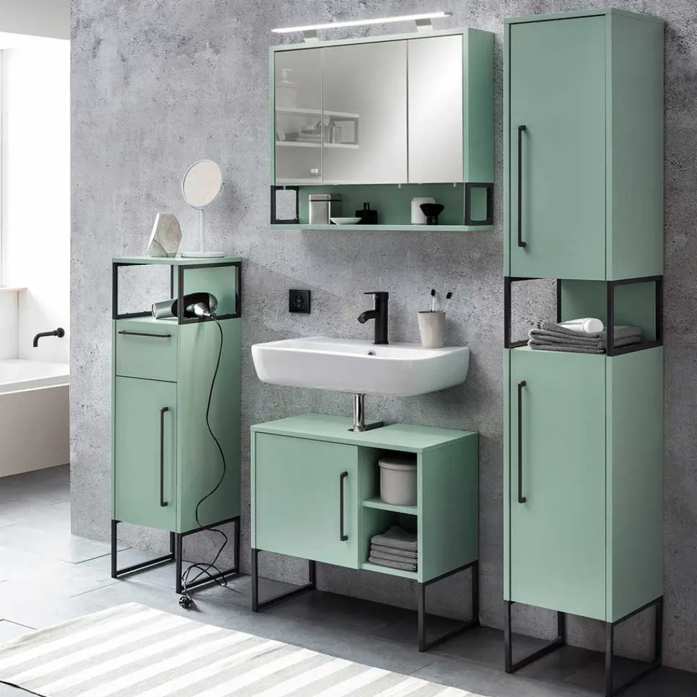 Wohnen Graue Möbel|Badschränke*Bad Hochschrank in Mint Grün & Anthrazit - Esdrus