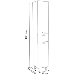 Wohnen Bad Hochschrank in Weiß - 35x180x32 cm - Akira