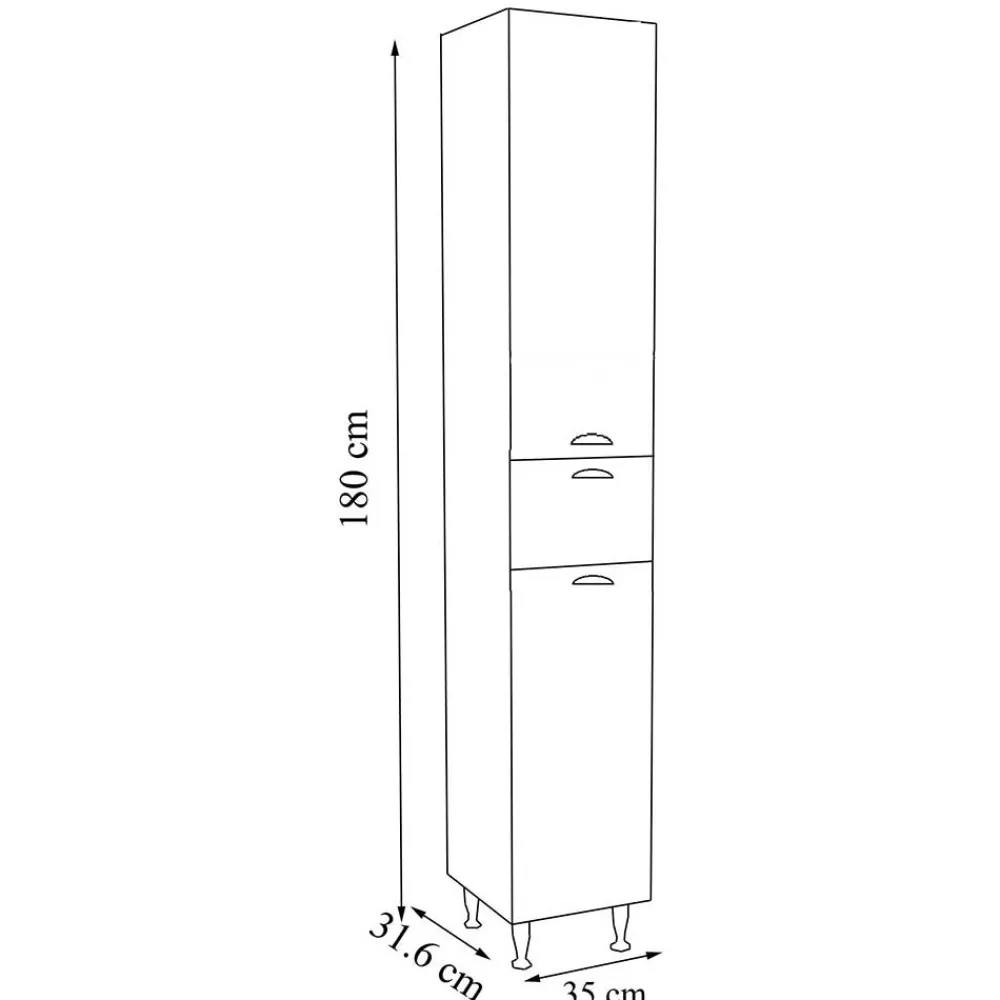 Wohnen Bad Hochschrank in Weiß - 35x180x32 cm - Akira