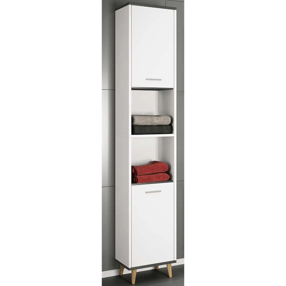 Wohnen Badschränke*Bad Hochschrank in Weiß und Anthrazit - Rondja