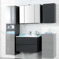 Wohnen Bad Kombination Blaxin in Anthrazit Hochglanz (dreiteilig)