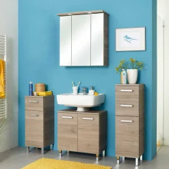 Wohnen Glasmöbel*Bad Kompletteinrichtung in Holzoptik - Lemi (vierteilig)