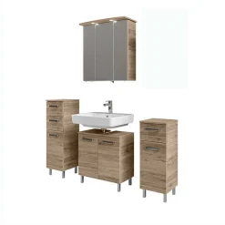 Wohnen Glasmöbel*Bad Kompletteinrichtung in Holzoptik - Lemi (vierteilig)