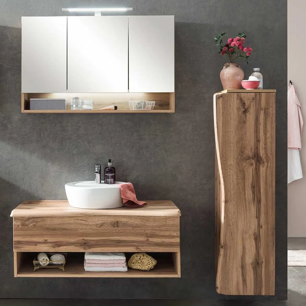 Wohnen Badezimmer Komplett*Bad Möbelset mit Baumkante Dekor - Tofias (dreiteilig)