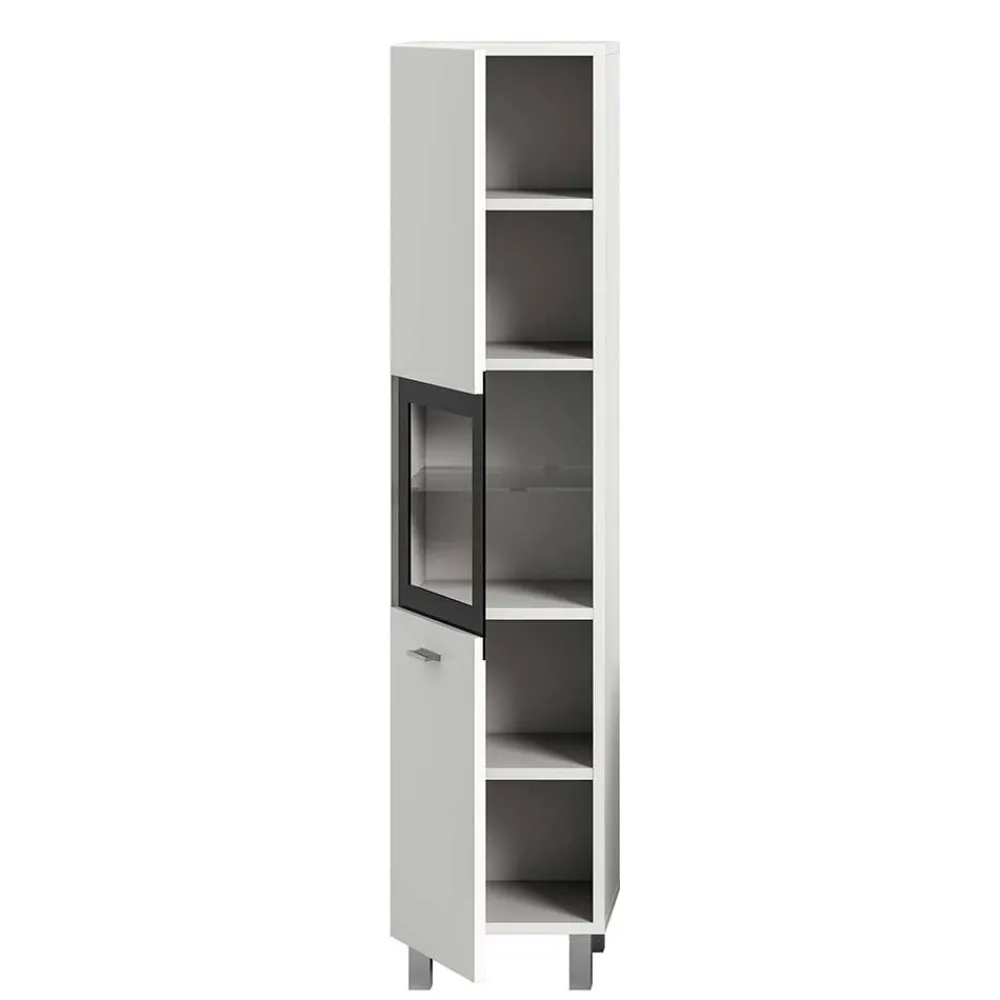 Wohnen Badschränke*Bad Midischrank mit Glaseinsatz in Weiß - Harmone