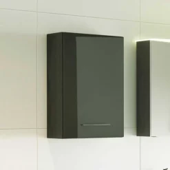 Wohnen Badschränke*Bad Oberschrank in Dunkelgrau Hochglanz Mladen 1-türig