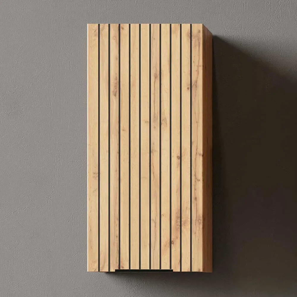 Wohnen Badschränke*Bad Oberschrank in Wildeiche mit Schwarz - Crystoga