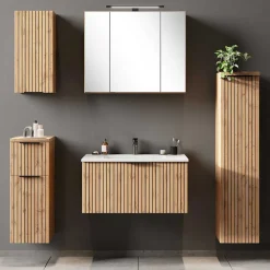 Wohnen Badschränke*Bad Oberschrank in Wildeiche mit Schwarz - Crystoga