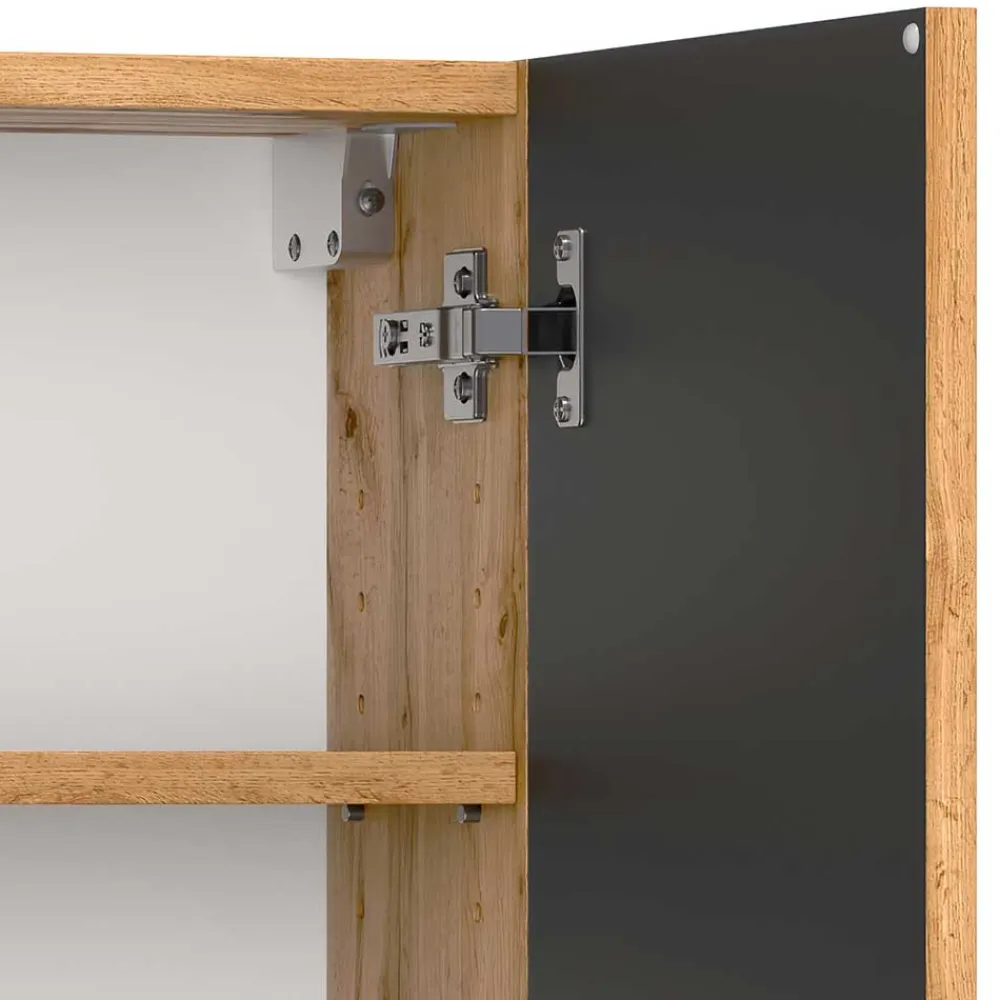 Wohnen Badschränke*Bad Oberschrank in Wildeiche mit Schwarz - Crystoga