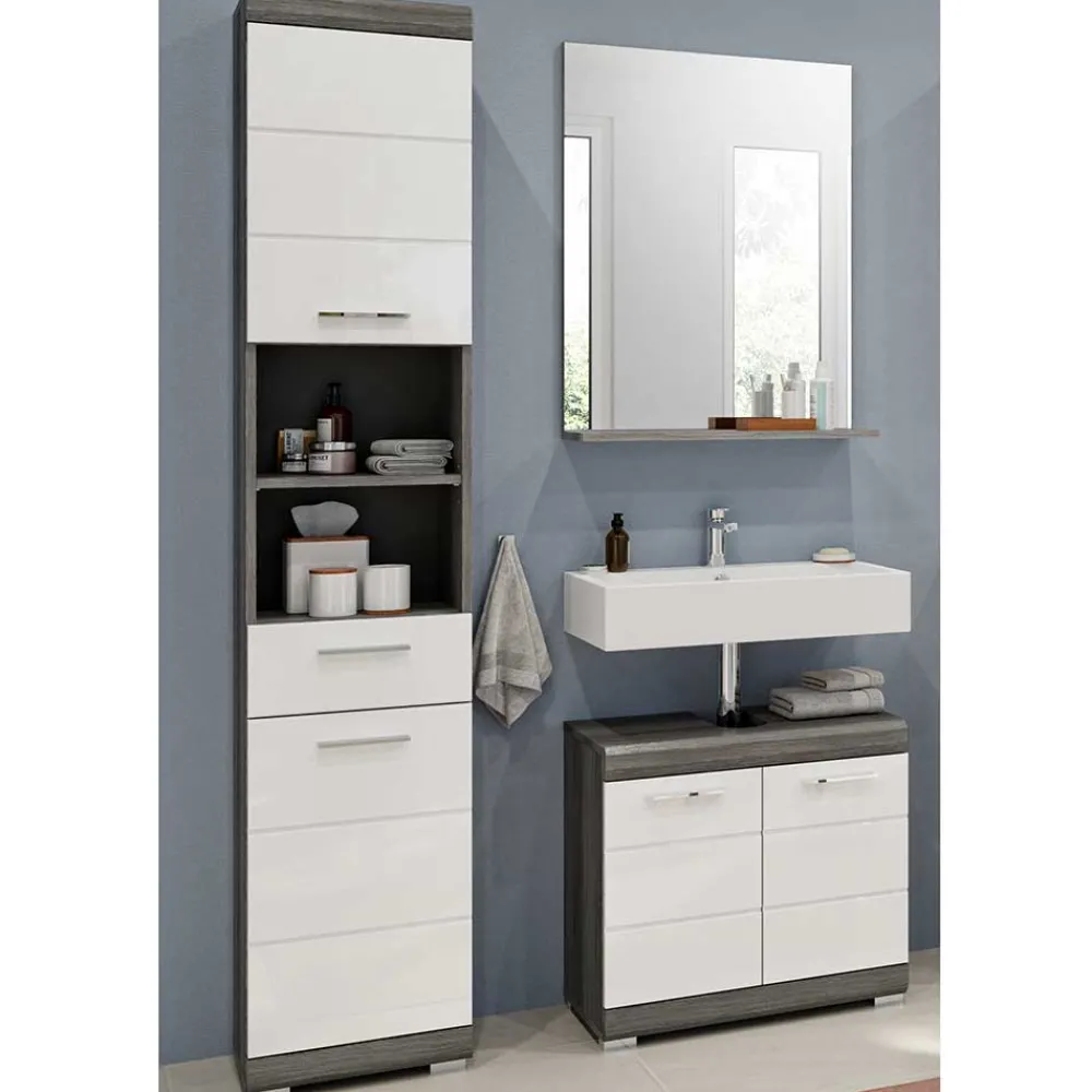 Wohnen Badezimmer Komplett*Bad Spiegel & Beckenschrank & Hochschrank - Nancys (dreiteilig)