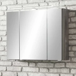 Wohnen Bad-Spiegelschränke*Bad Spiegelschrank 3D in Eiche Grau Holzoptik - Svegaria