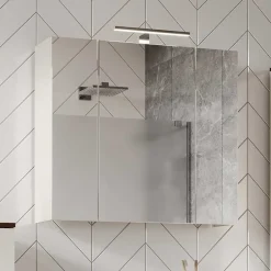 Wohnen Glasmöbel|Bad-Spiegelschränke*Bad Spiegelschrank mit Aufsatzleuchte in Hellgrau - Dolida