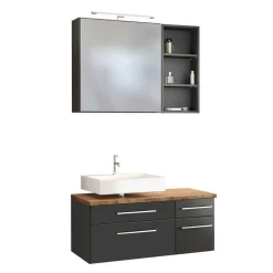 Wohnen Graue Möbel|Badezimmer Komplett*Bad Wandregal & Spiegelschrank - Estregos (dreiteilig)