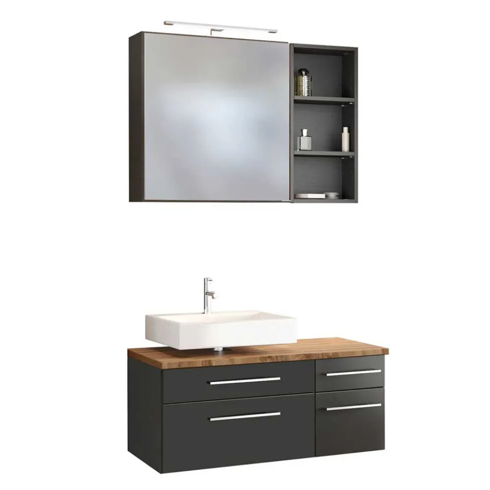 Wohnen Graue Möbel|Badezimmer Komplett*Bad Wandregal & Spiegelschrank - Estregos (dreiteilig)