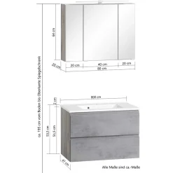 Wohnen Weiße Möbel|Glasmöbel*Bad Waschbeckenschrank & Spiegelschrank - Eight (zweiteilig)