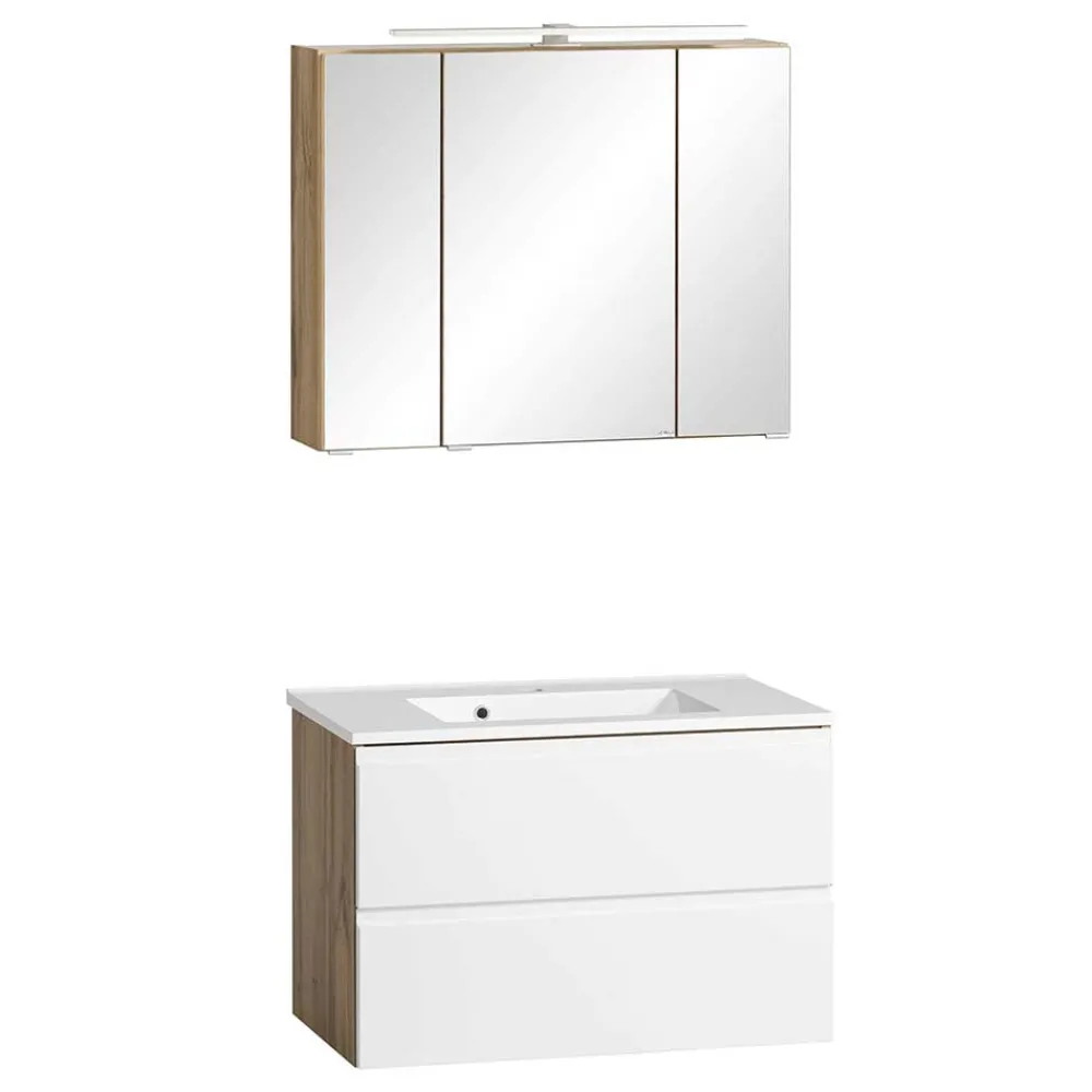 Wohnen Weiße Möbel|Glasmöbel*Bad Waschbeckenschrank & Spiegelschrank - Eight (zweiteilig)