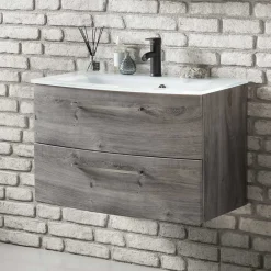 Wohnen Waschtisch|Waschbeckenunterschränke*Bad Waschkonsole in grauer Eiche Optik - Svegaria