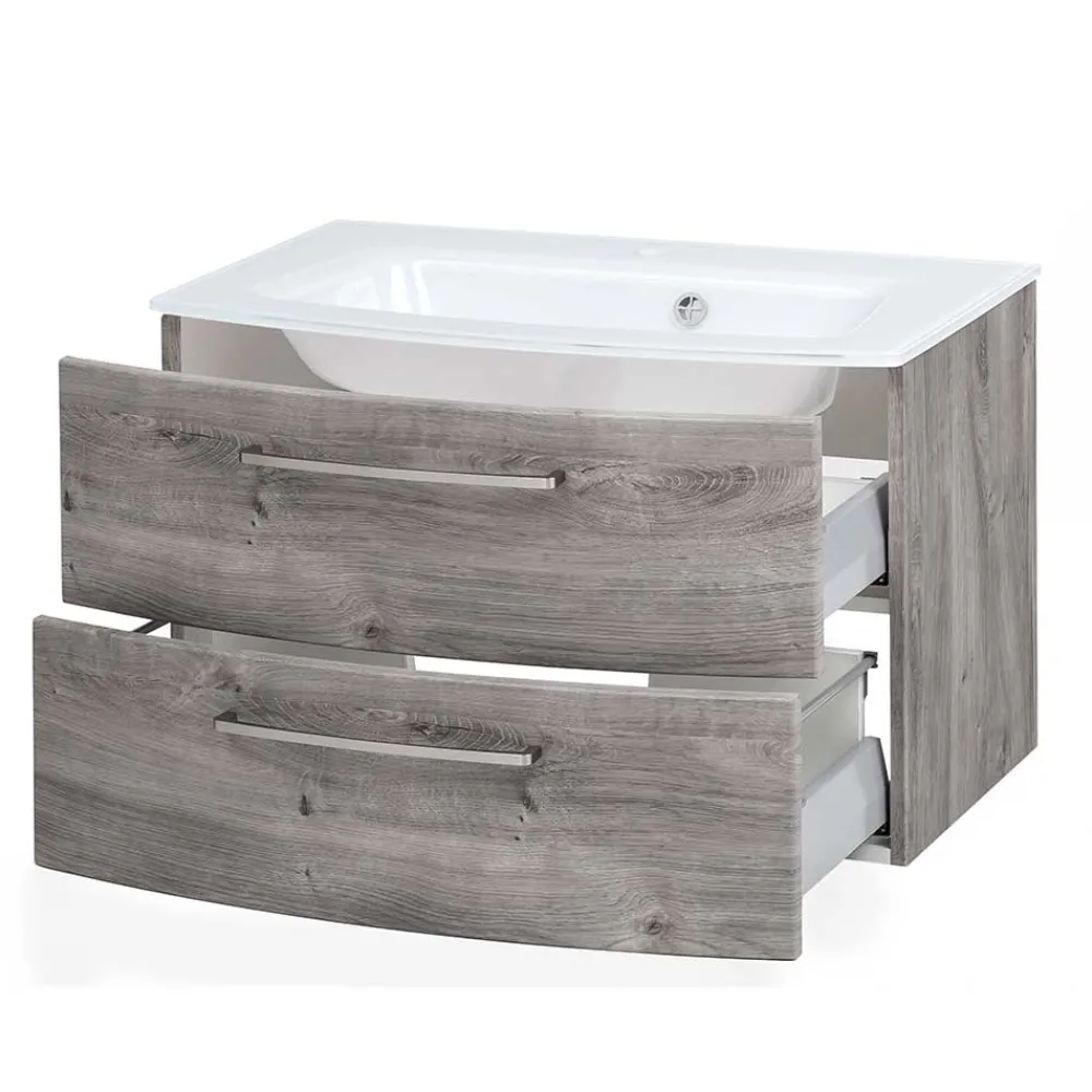 Wohnen Waschtisch|Waschbeckenunterschränke*Bad Waschkonsole in grauer Eiche Optik - Svegaria
