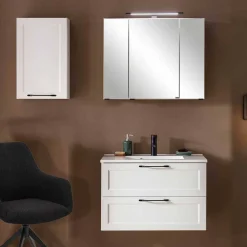 Wohnen Glasmöbel|Badezimmer Komplett*Bad Waschplatz Einrichtung in Weiß - Gyatso (dreiteilig)